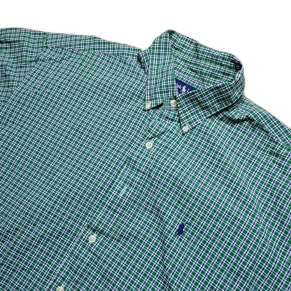 Ralph Lauren Button Down Shirt Mens XL Green Plaid Blake Cotton Pony Logo Casual